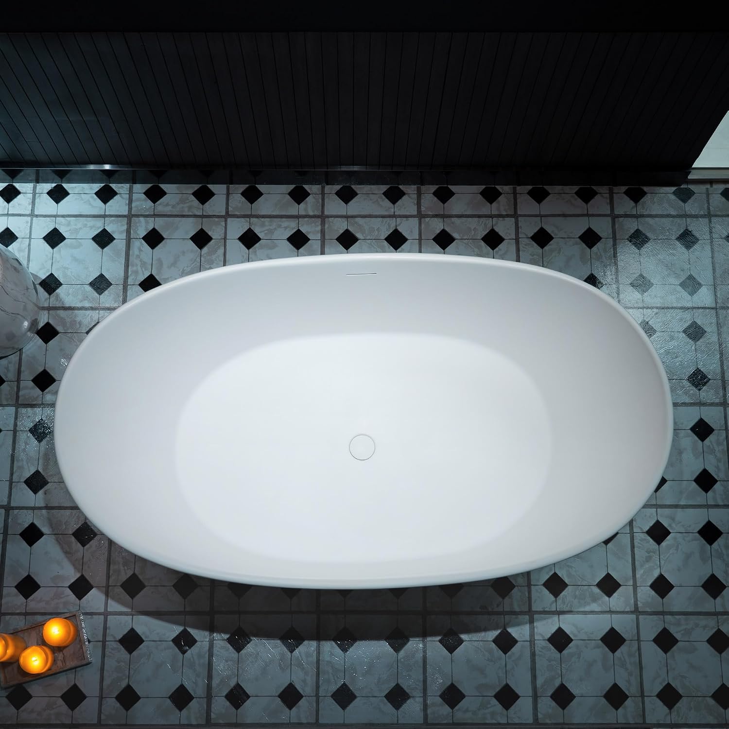 WOODBRIDGE 59 in. x 33.5 in. Stone Resin Luxury Contemporary Solid Surface Freestanding Bathtub in Matte White