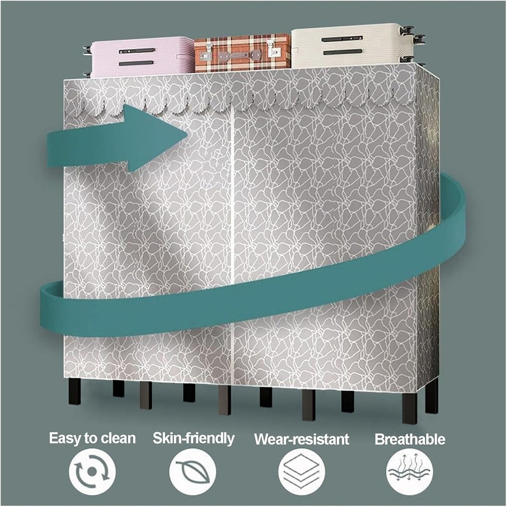 Metal Wardrobe Closet With Cover Clothes Rack Freestanding Metal Garment Rack For Hanging Clothes Foldable Clothes Coat Storage Organizer With Shelves(Pink2,193cm/76inch)
