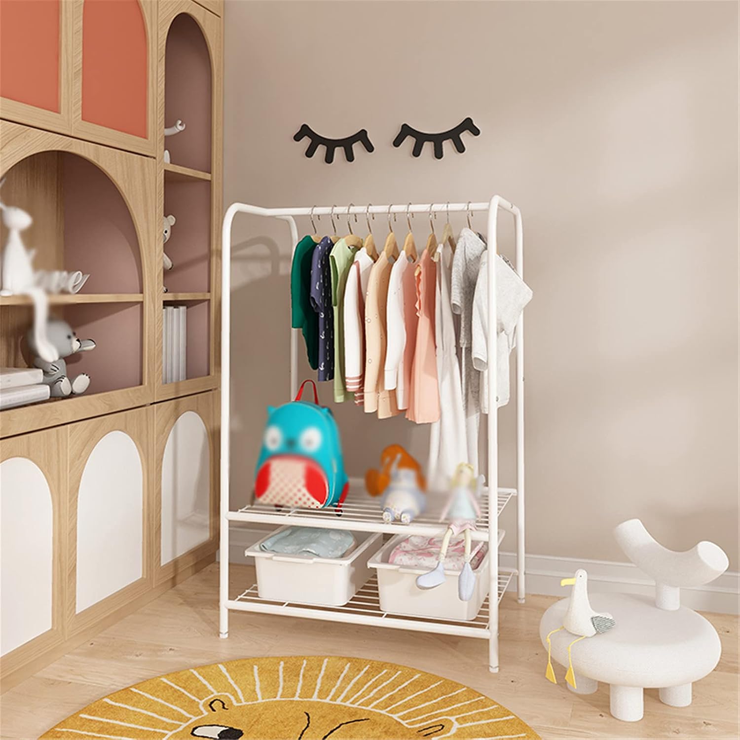 Mlaea Versatile Coat Hanger, Freestanding Garment Rack with Hooks, Drawers and Storage Shelf, Rolling Coat Rack with Wheels for Coats, Dresses, Snacks, Boxes, Shoes(Size:117 * 63CM,Color:A)