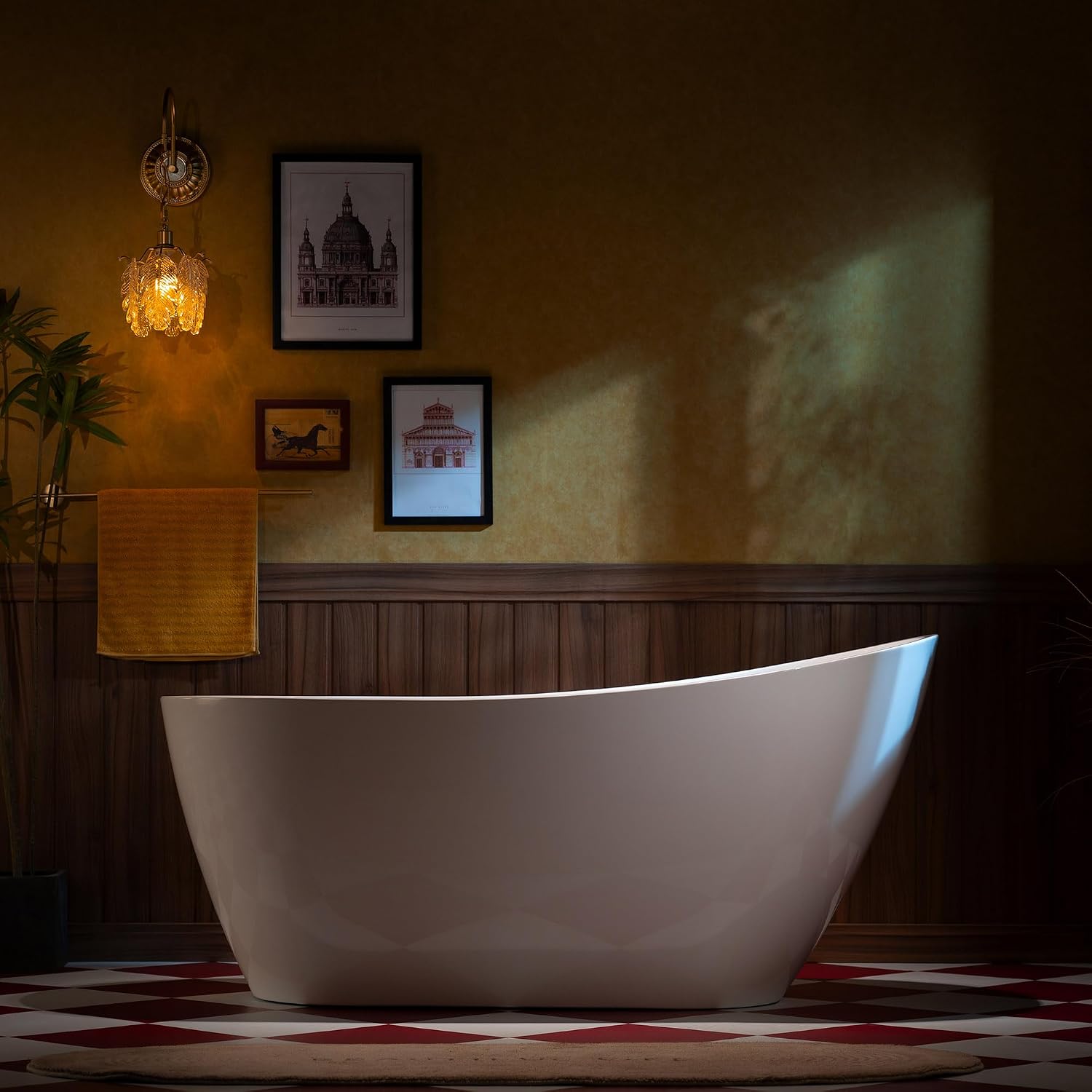 WOODBRIDGE 59' Acrylic Freestanding Bathtub Contemporary Soaking White Tub with Chrome Overflow and Drain,White
