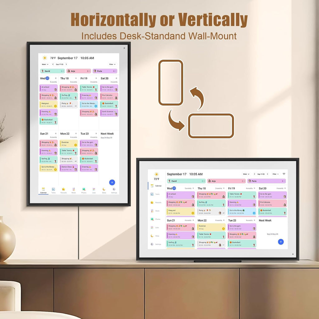 Smart Digital Calendar: 21.5-Inch Electronic Wall Calendars & Chore Chart, Full HD Interactive Touchscreen Display for Family Schedules Planner,Seamless Scheduling/Organizing-Wall/Desk Mountable-Black