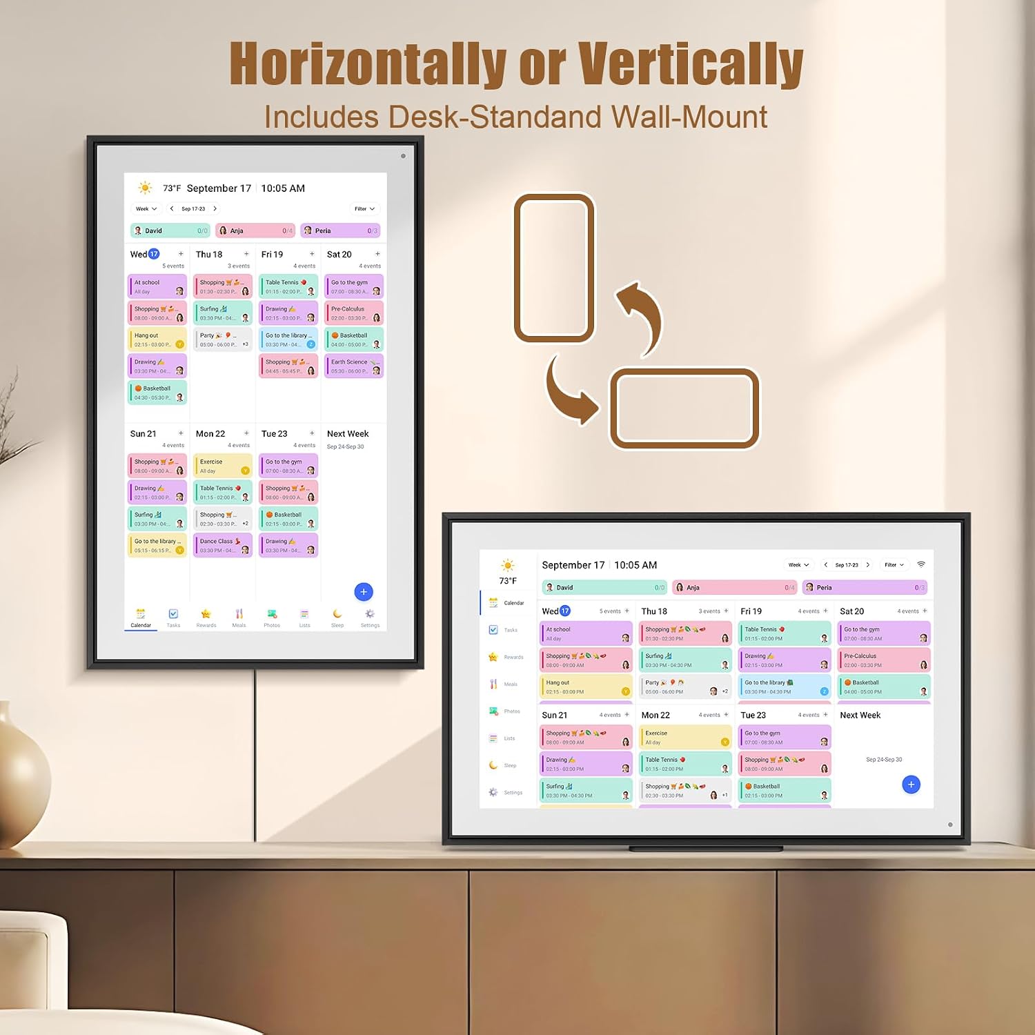 Smart Digital Calendar: 21.5-Inch Electronic Wall Calendars & Chore Chart, Full HD Interactive Touchscreen Display for Family Schedules Planner,Seamless Scheduling/Organizing-Wall/Desk Mountable-Black