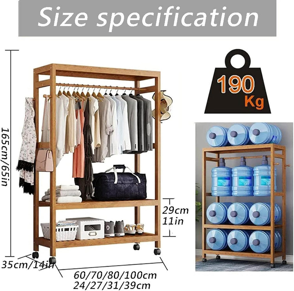Floor-Standing Solid Wood Rotating Coat Rack，80cm Rolling Wooden Clothes Rack with Shelves & Cover - Portable Garment Organizer, Adjustable Height, Stylish Storage Solution for Home, Bedroom