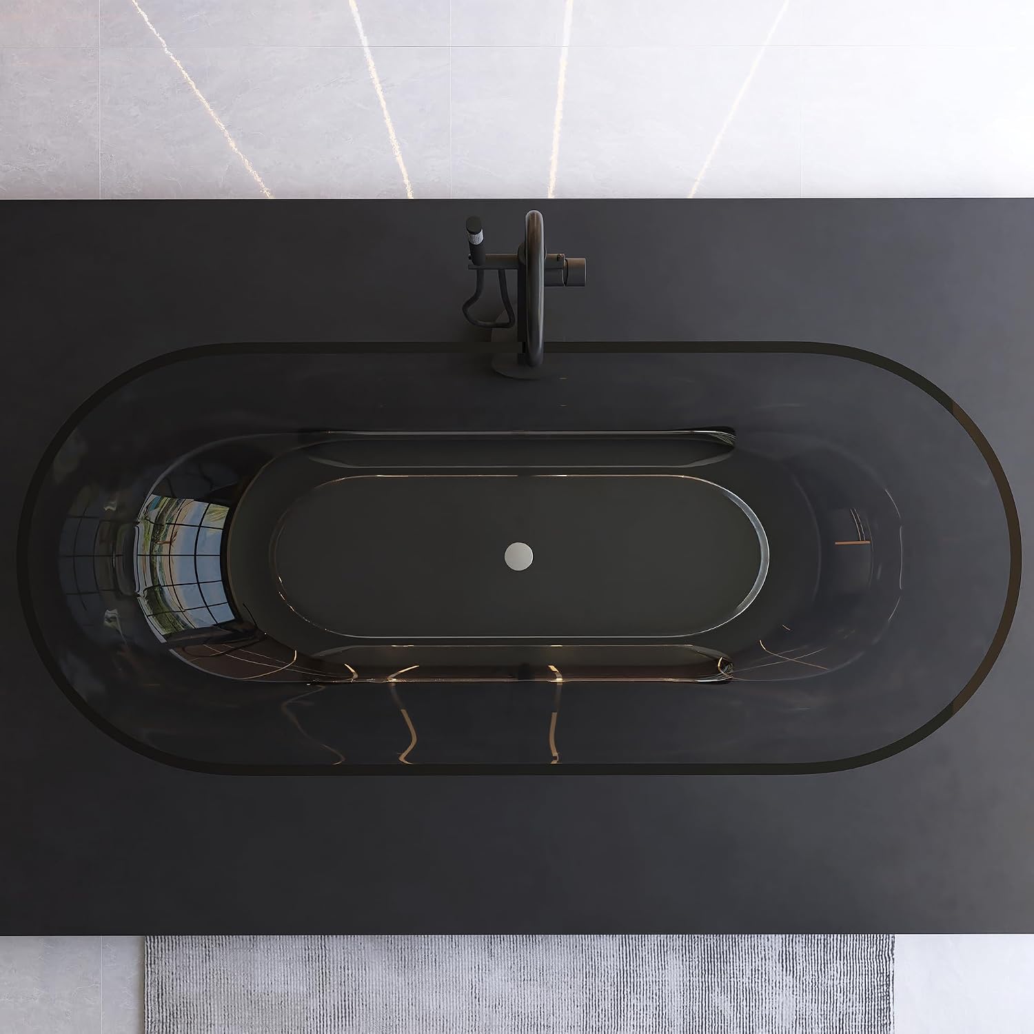 69' Freestanding Solid Surface Resin Stone Bathtub, Modern Design Stand Alone Tub with Drain, Transparent Gray 307TG1750