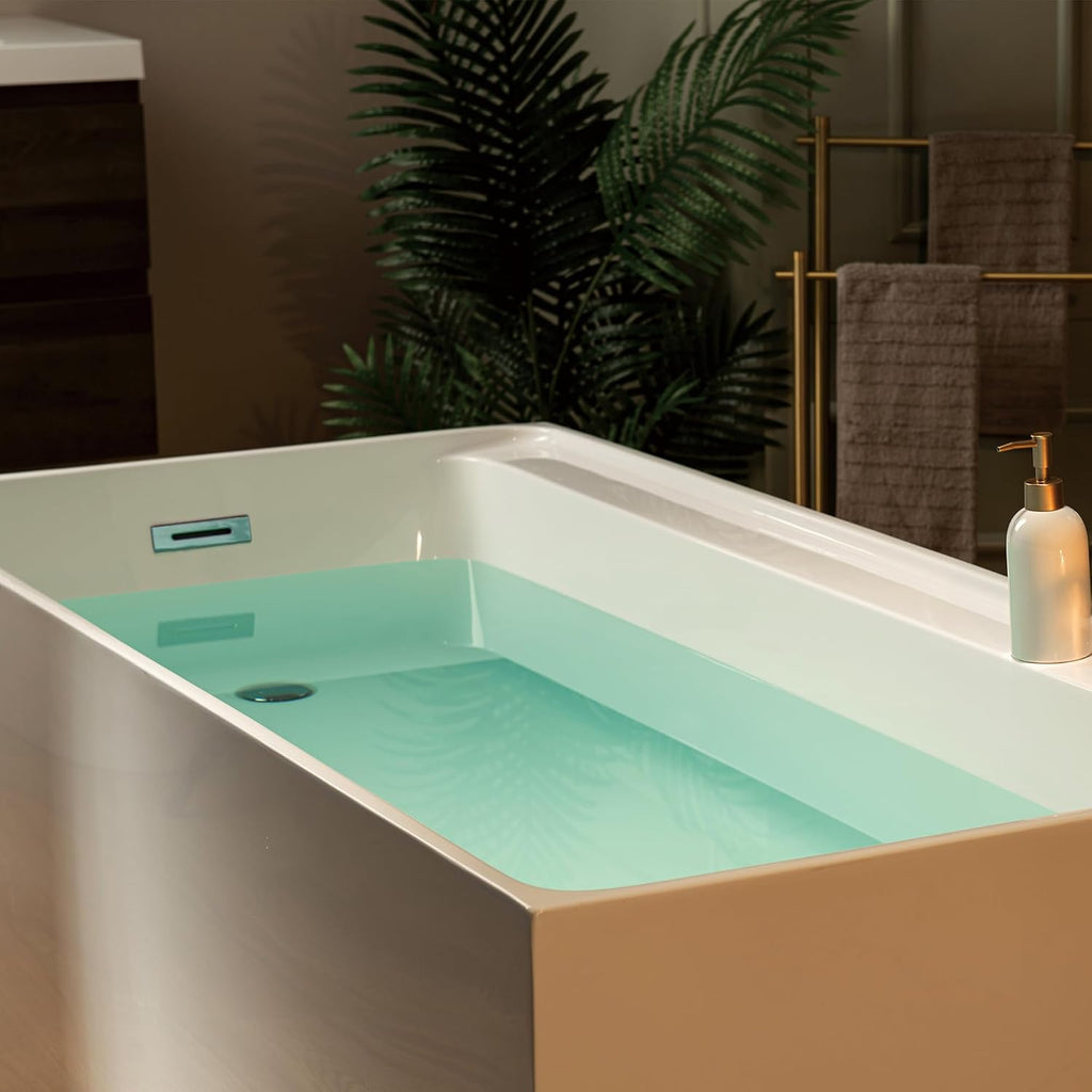 WOODBRIDGE 66-7/8' L x 31-1/2' W Freestanding Contemporary Soaking Bathtub with Brushed Nickel Drain & Overflow, White, B6710-BN