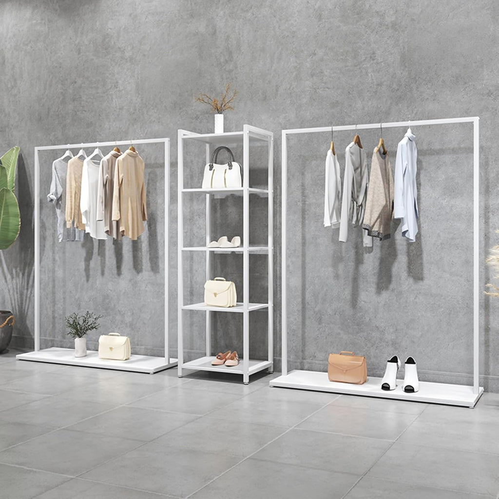 Freestanding Garment Rack Heavy Duty，outique Clothing Stand with 1 Tier Storage Shelves,Easy Assembly for Hanging Clothes(120x40x160cm)
