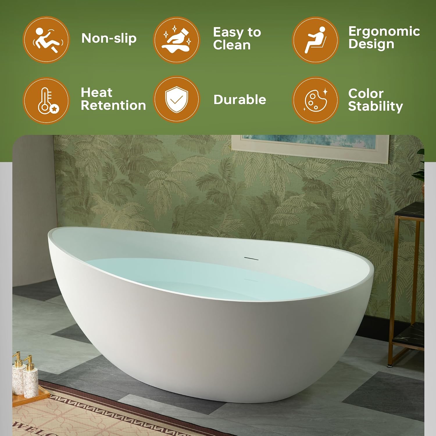 WOODBRIDGE 63' L x 35-3/8' W Luxury Contemporary Solid Surface Stone Resin Freestanding Bathtub in Matte White