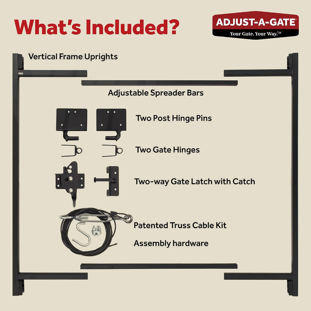 Adjust-A-Gate Full Frame Gate Fence Kit, Fits 36-60' Openings & Up to 5-6', Black - Heavy-Duty Outdoor Reinforcement & Accessories for Gates and Fences