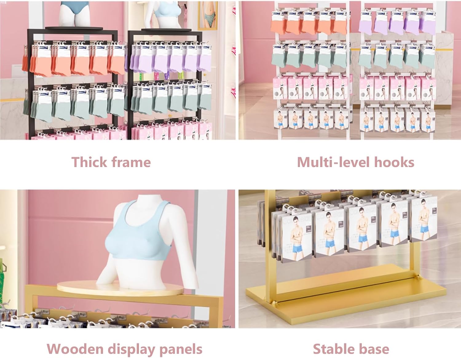 Underwear Display Rack, Commercial Free Standing Hanger for Bikini, Swimwear, Lingerie, Socks, Bra Rack Garment Rack for Clothing Store, Retail Display Rack