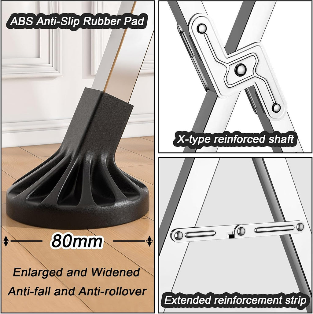 Upgraded Free Standing Clothes Rack Retractable, Foldable Drying Clothes Rack Heavy Duty Collapsible Garment Rack, 3 Poles Cloth Drying Rack with 20 Hooks and 12 Clips,1.35~2m (4.4~6.5ft)