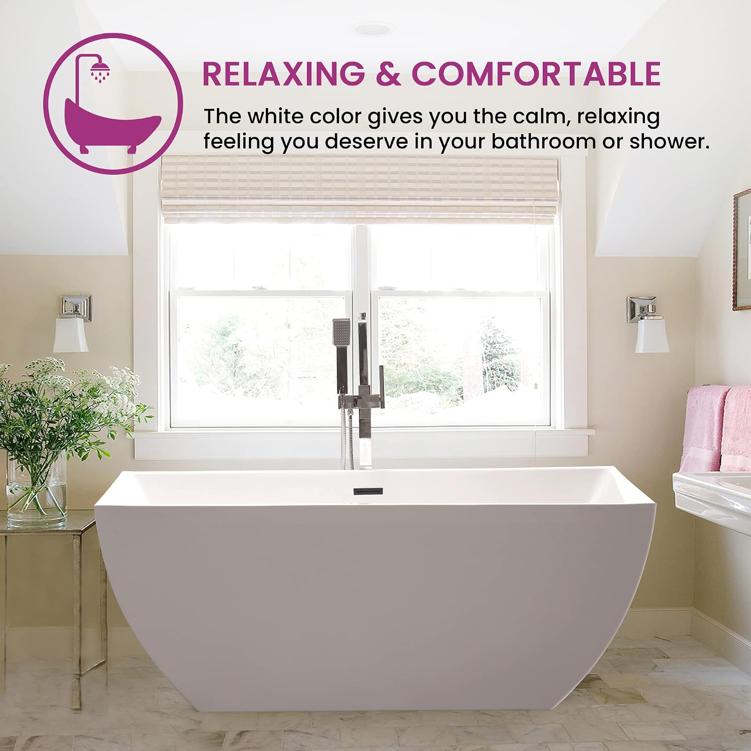 HomeBeyond 59 Inch Free Standing Bathtub | Acrylic Freestanding Soaking Tub deal for Spa-Like Baths, Modern Bathroom Stand Alone Tub Suitable for Couples, Singles, and Families, White