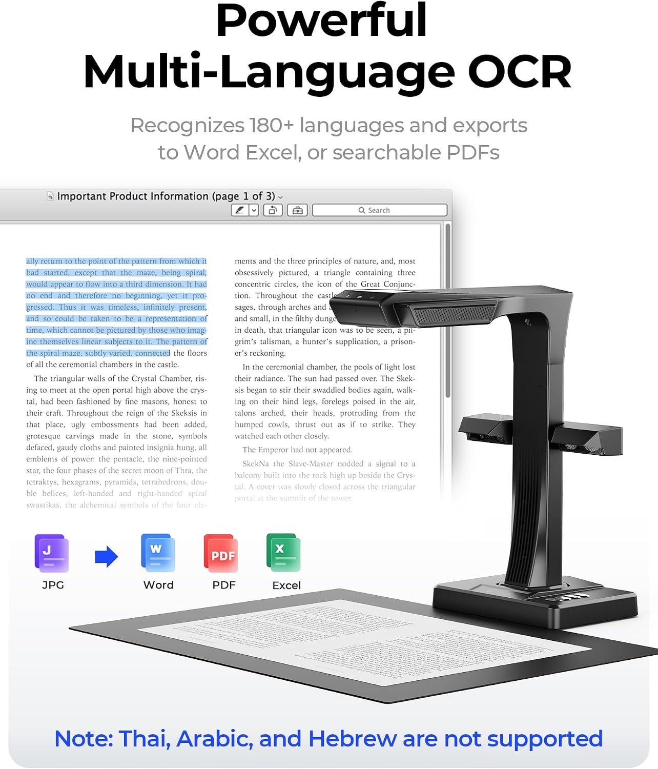 CZUR ET MAX Book Scanner, 38MP High-Resolution Overhead Document Scanner with Curve-Flattening, Auto Page Detection, OCR, HDMI Output, Compatible with Windows/Mac/Linux