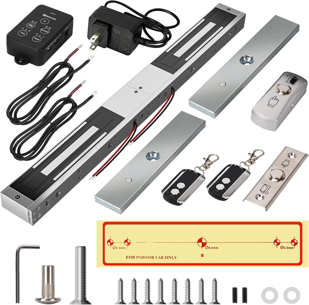 𝙐𝙥𝙜𝙧𝙖𝙙𝙚 Double 600lbs/280kg Electromagnetic Door Lock Access Control, 600lbs×2 Electric Door Magnetic Lock Kit System with 2 Remote Control、Integrated Power Box