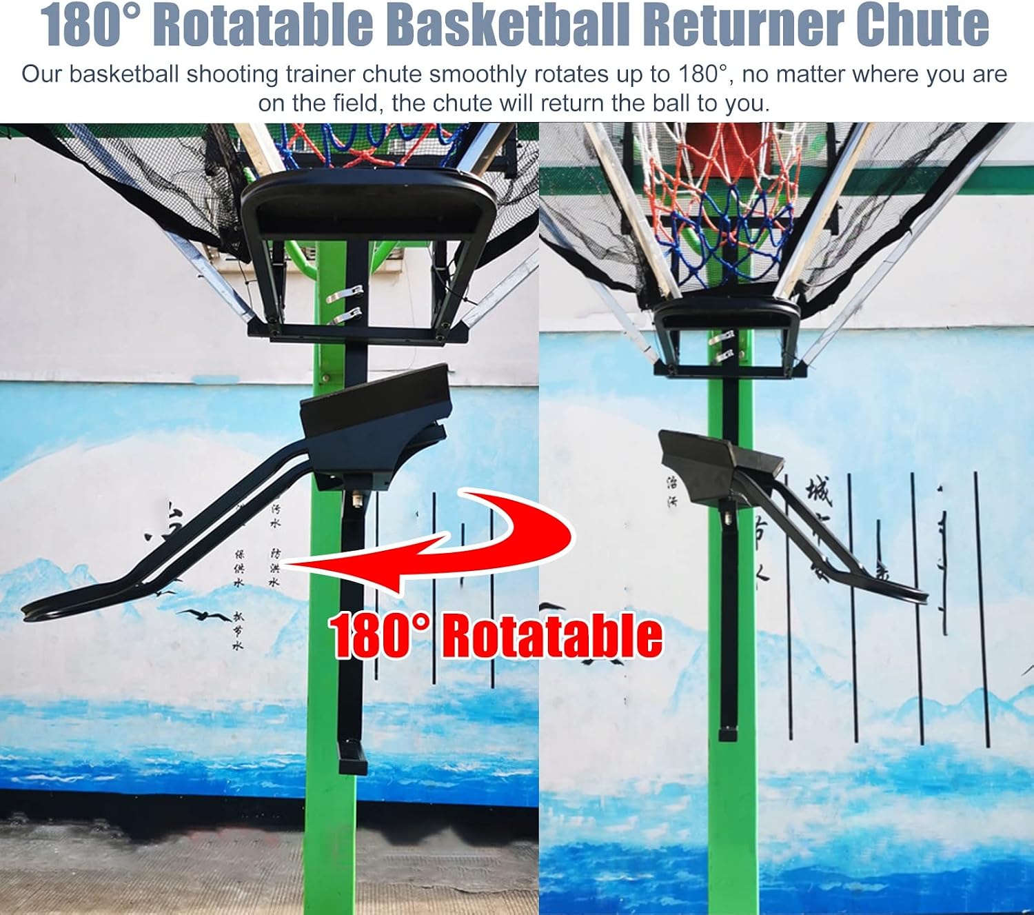 Basketball Shot Returner Hanging Basketball Return Net Rebounder, Metal Basketball Shooting Trainer Equipment with Storage Bag, Rotatable Portable Ball Return System