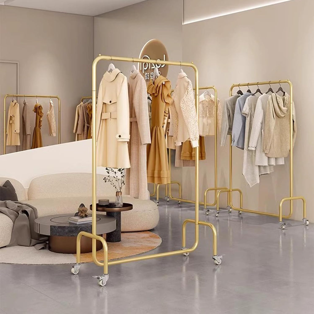 Heavy Duty Coat Rack, Garment rack Commercial Clothes Rack On Wheels, Rolling Clothing Rack For Hanging Clothes, Heavy Duty Clothes Rail For Bedroom And Living Room, 280 Lb Load Capacity, Gold ( 80X4