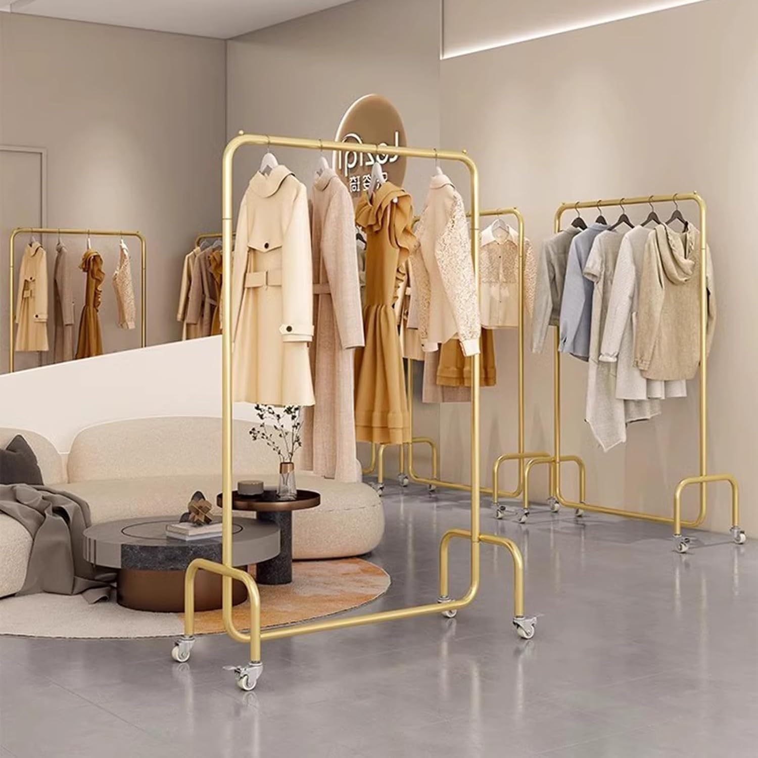 Heavy Duty Coat Rack, Garment rack Commercial Clothes Rack On Wheels, Rolling Clothing Rack For Hanging Clothes, Heavy Duty Clothes Rail For Bedroom And Living Room, 280 Lb Load Capacity, Gold ( 80X4