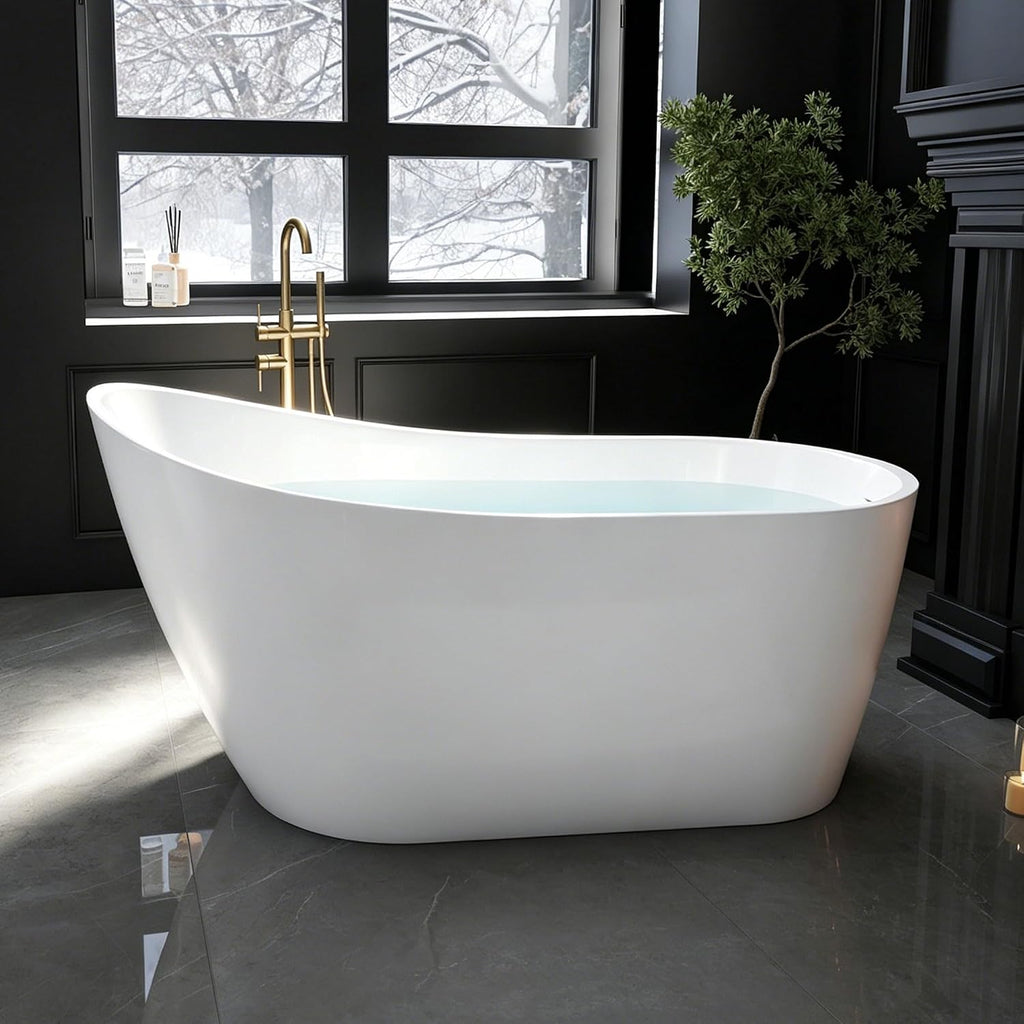 59' High-Back Acrylic Freestanding Bathtub, Stand Alone Tub, Soaking Tubs for Bathroom, Free Standing Tub with Integrated Overflow and Drain, cUPC Certified, Gloss White