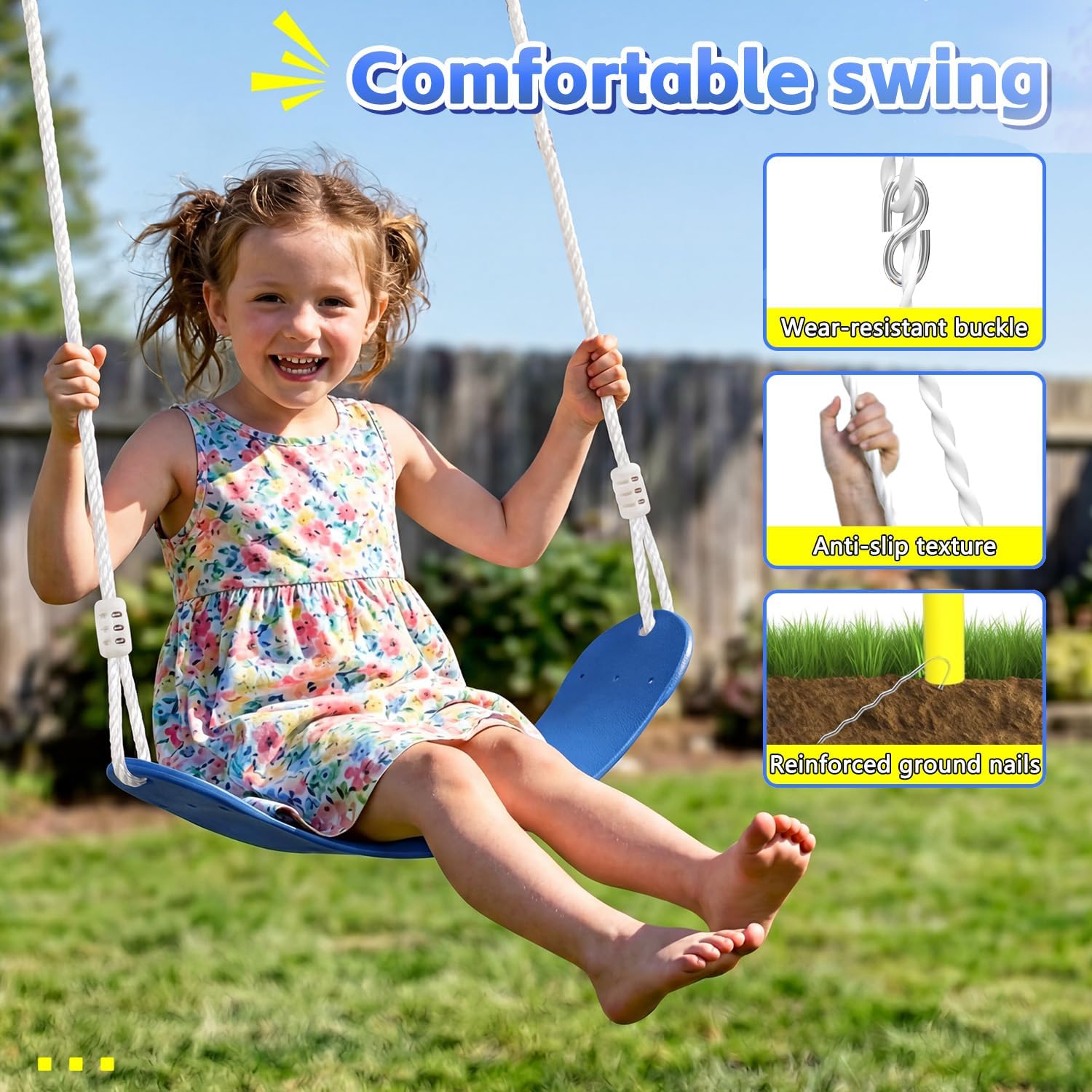 Swing Set for Backyard with Stand, Swing Heavy Duty 440lbs Metal Outdoor Swing Stand, Contain 1 Saucer 32' & 1 Belt seat 26.2' + 53in Blow Molded Slide for Playground, Backyard Playset
