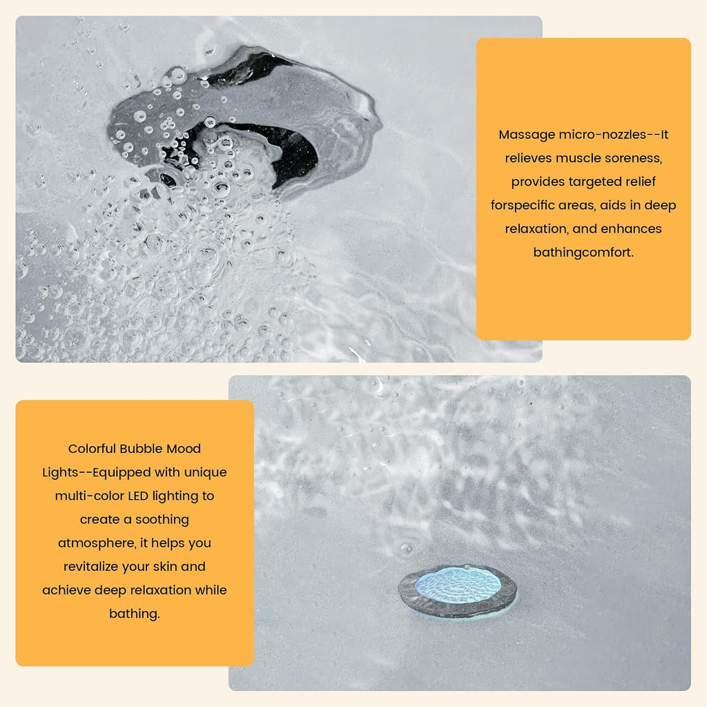 67' x 34' Acrylic Whirlpool Bathtub with Center Drain – 8 Hydro Jets, 750W Jetted Tub, Ergonomic Soaker, White