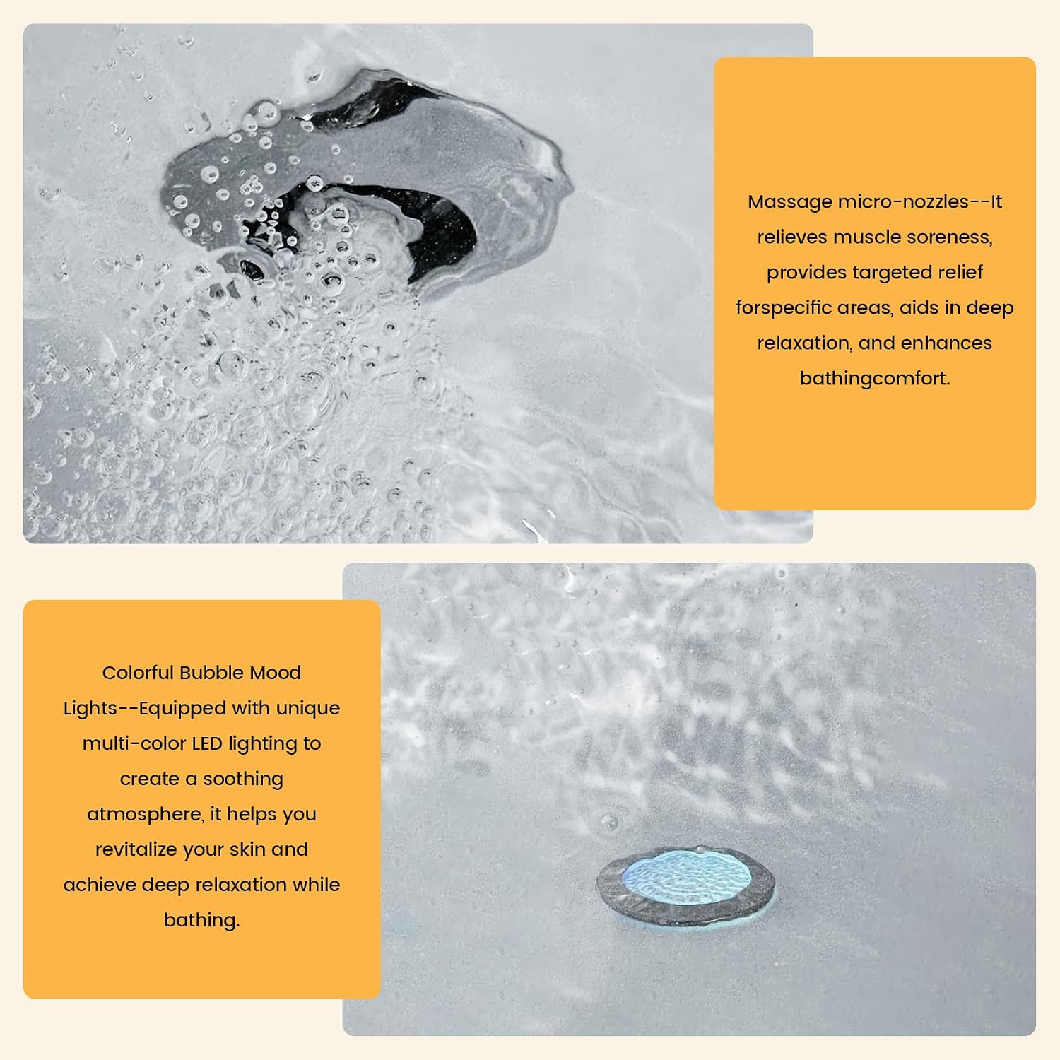 67' x 34' Acrylic Whirlpool Bathtub with Center Drain – 8 Hydro Jets, 750W Jetted Tub, Ergonomic Soaker, White