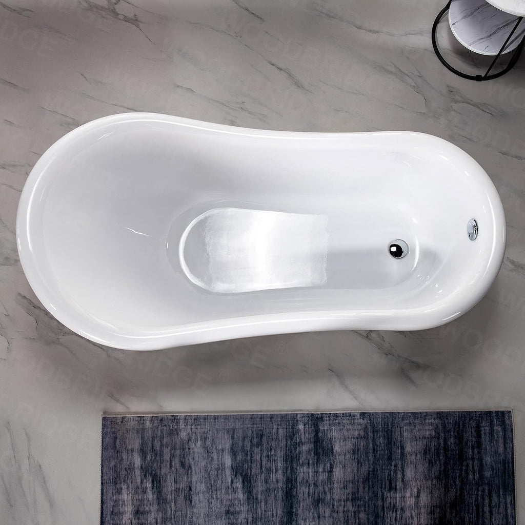 WOODBRIDGE 59' Heavy Duty Acrylic Slipper Clawfoot Bath Tub with Chrome Feet + Chrome Drain &Overflow