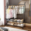 Portable Clothes Rack For Hanging Clothes,Metal Garment Rack With Storage Shelves And Coat/Hat Hooks,Freestanding Clothing Organizer,For Bedroom Living Room,Black/Gold(Black,100cm(39.4in))