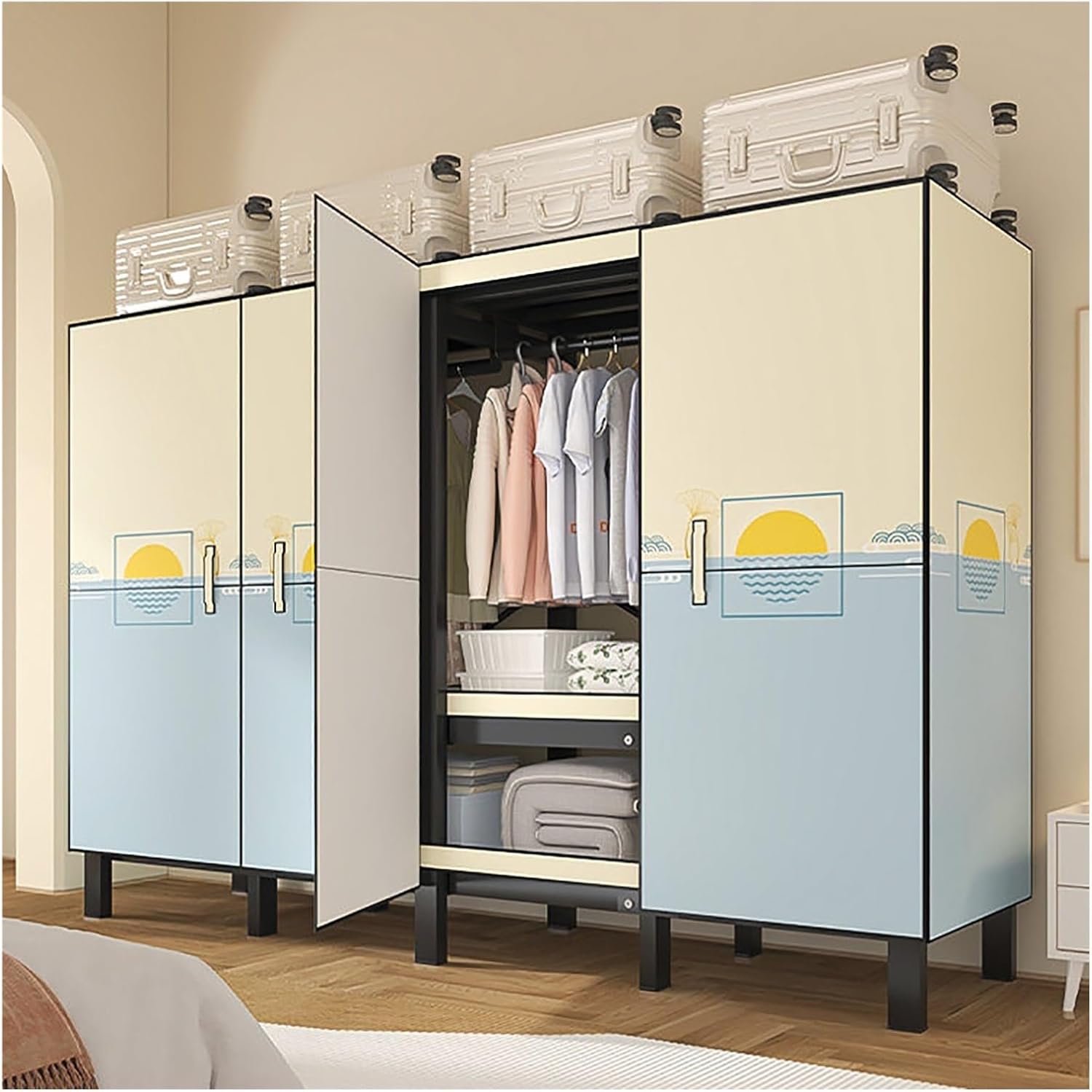 Foldable Wardrobe With Cover, 1200LBS Portable Closet, Portable Metal Covered Clothes Rack, Freestanding Closet Garment Rack, Clothing Shelves For Clothes Organizers(A,180cm/70.9inch)