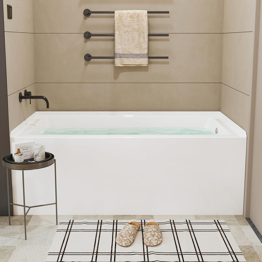 60x30 in Acrylic Drop-in Bathtub, Rectangular Soaking Tub with Integral Apron,Built-in Bathtub, Matte Drain and Overflow, Ergonomic Design, Easy Installation for Bathroom, Right Overflow and Drain