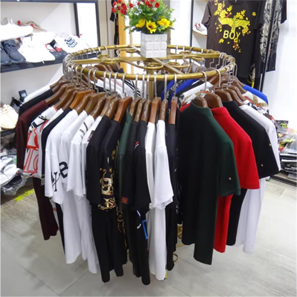Round Garment Rack, Metal, Commercial Clothes Display Stand, Heavy Duty, 360° Rotating, for Retail Boutiques Home, Laundry Room(White,60 * 110cm)