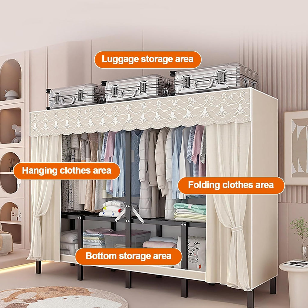 Foldable Portable Wardrobe Closet With Cover, Metal Garment Rack With Hanging Rods, Steel Hanging Rack, Storage Organizer For Bedroom, Clothing For Hanging Clothes(Blue,105x170x45cm)