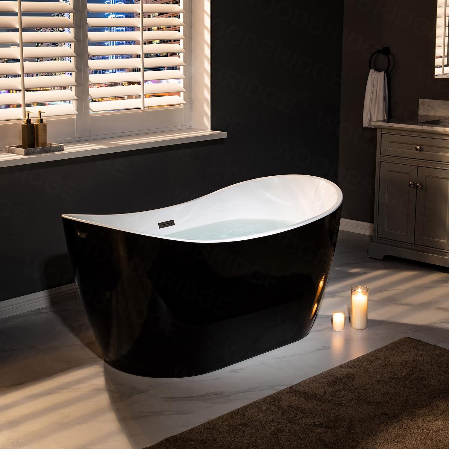 WOODBRIDGE 59' Acrylic Freestanding Bathtub Contemporary Soaking Tub, Black Acrylic(Matte Black Drain/Overflow),BTA1816-MB