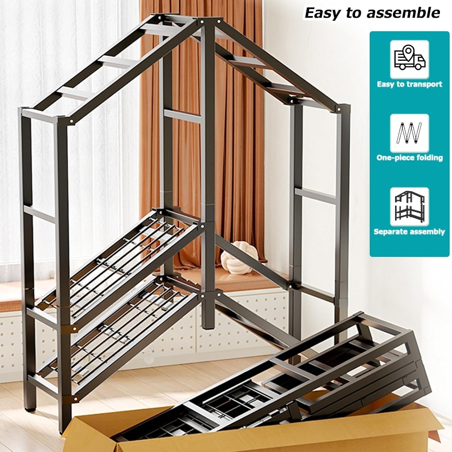 Foldable Wheeled Clothes Rack - Portable Heavy Duty Wardrobe Closet, Load 2000lbs/With Cover Bedroom Armoires Freestanding Clothing Coat Storage Rack Rolling Garment Rack For Hanging Clothes ( Size :