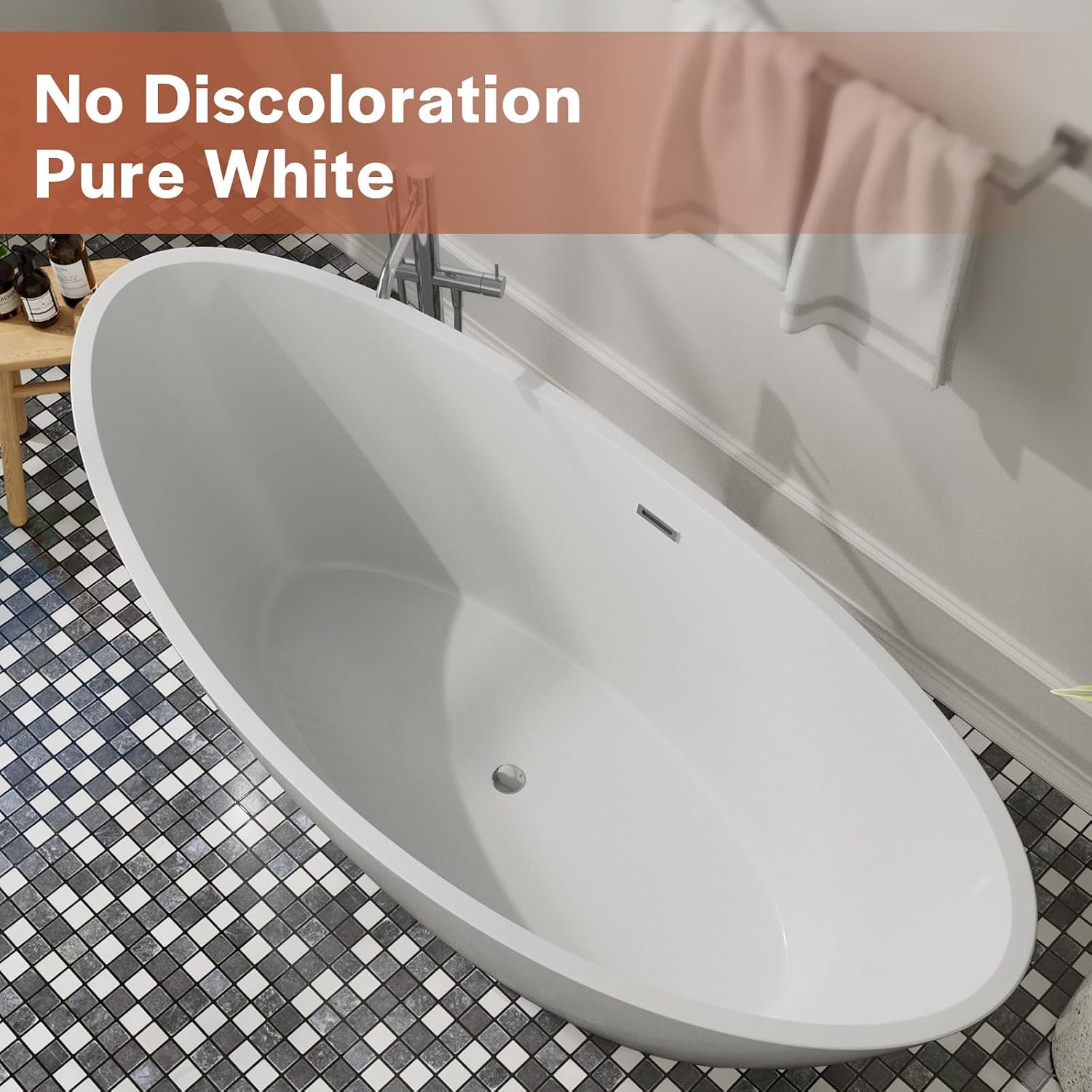 Freestanding Bathtub Acrylic Soaking SPA Modern Stand Alone Bathtubs in White 67 Inch