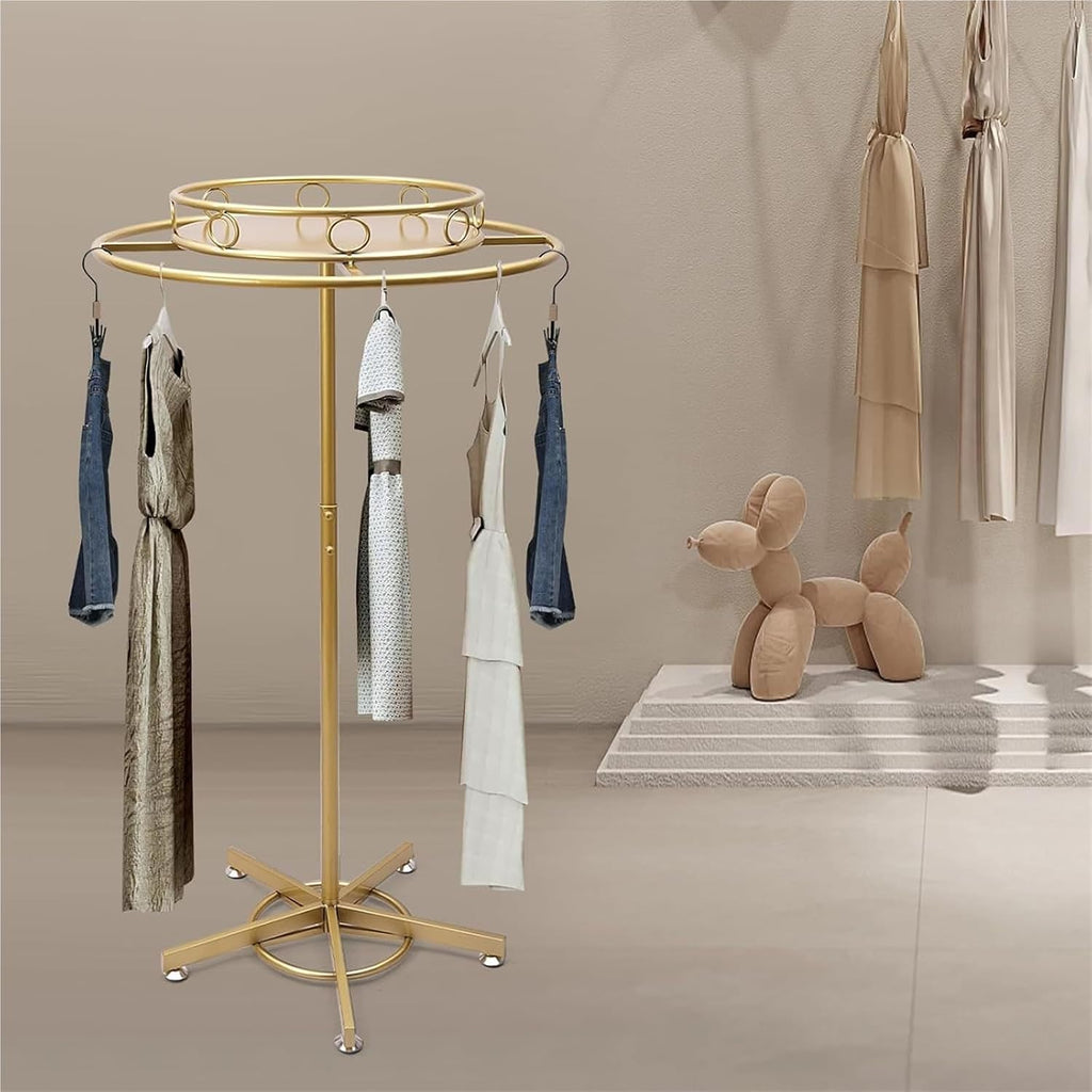 Metal Garment Rack with Top Shelf, Round, Floor Standing Clothing Display Stand, 360° Rotating, Multi-Purpose, for Bedroom Boutique Retail(Gold,60cm)