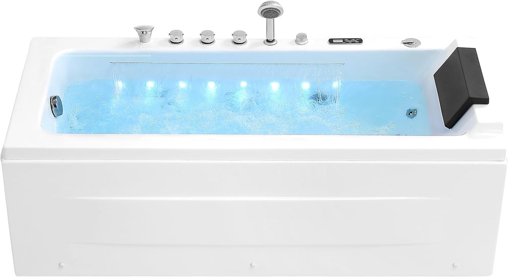 Empava Acrylic Whirlpool Bathtub, 67' Jetted Tub with Heater, Hydro Massage & Chromatherapy, White Modern Freestanding Jetted Air Bathtub