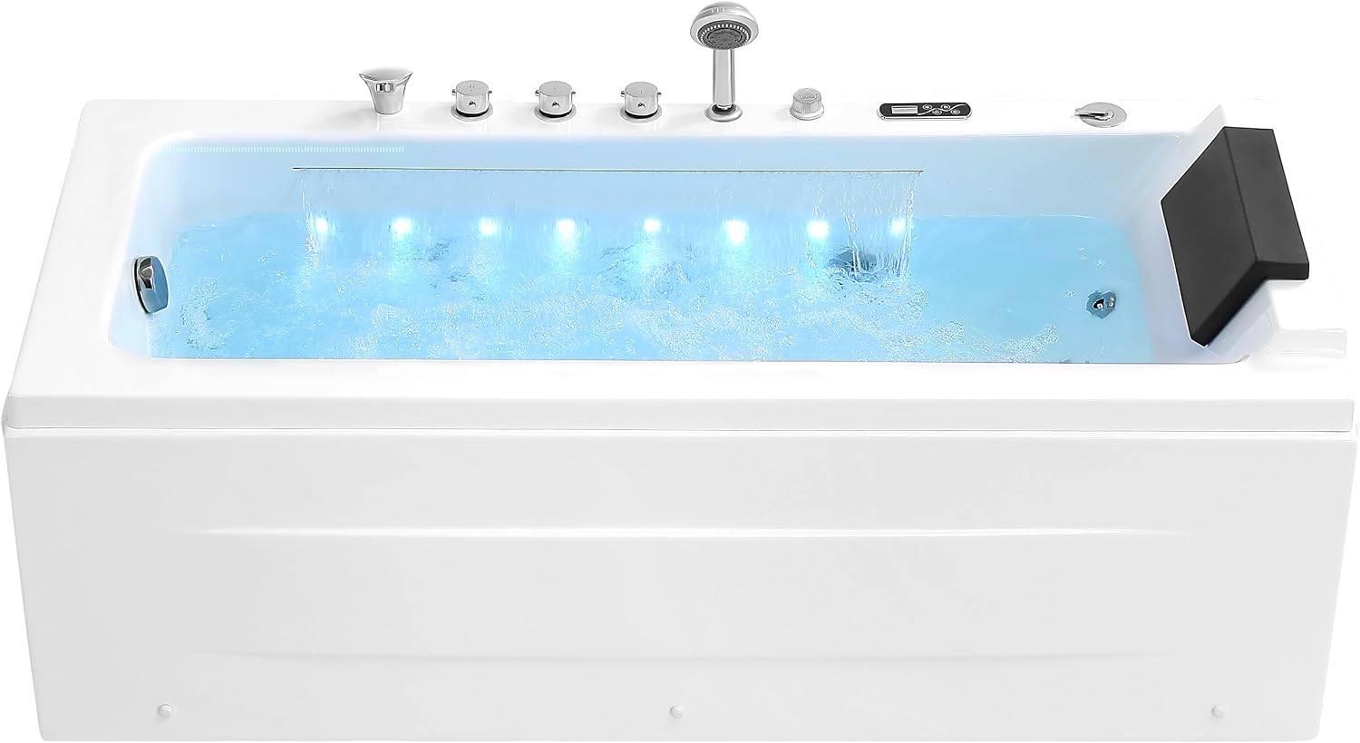 Empava Acrylic Whirlpool Bathtub, 67' Jetted Tub with Heater, Hydro Massage & Chromatherapy, White Modern Freestanding Jetted Air Bathtub