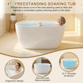 47' Freestanding Bathtub, Oval Soaking Tub with Chrome Overflow & Pop-Up Drain, CUPC Certified, Double-Walled Insulation, Modern Freestanding Tub for Bathroom