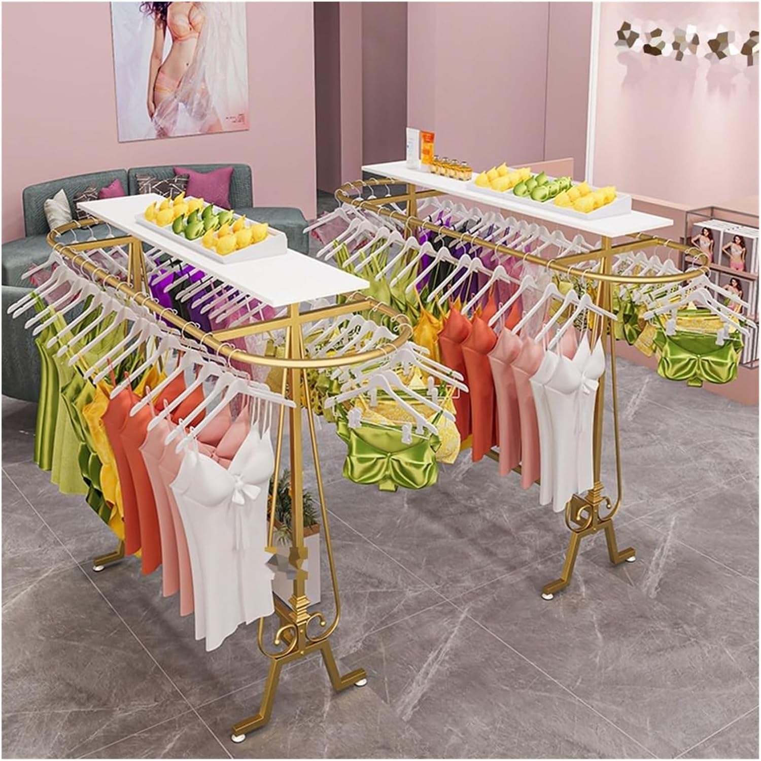Clothes Rail Garment Rack Underwear Display Stands, Freestanding Double Sided Round Clothing Store Boutiques Retail Lingerie Garment Rack for Bra/Swimsuit/Sock Organ