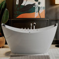 Empava 59' Freestanding Whirlpool Tub with Center Drain,Stand Alone Bathtub with 8 Hydromassage Jets, Boat-Shaped Design,Acrylic,ETL Certificated