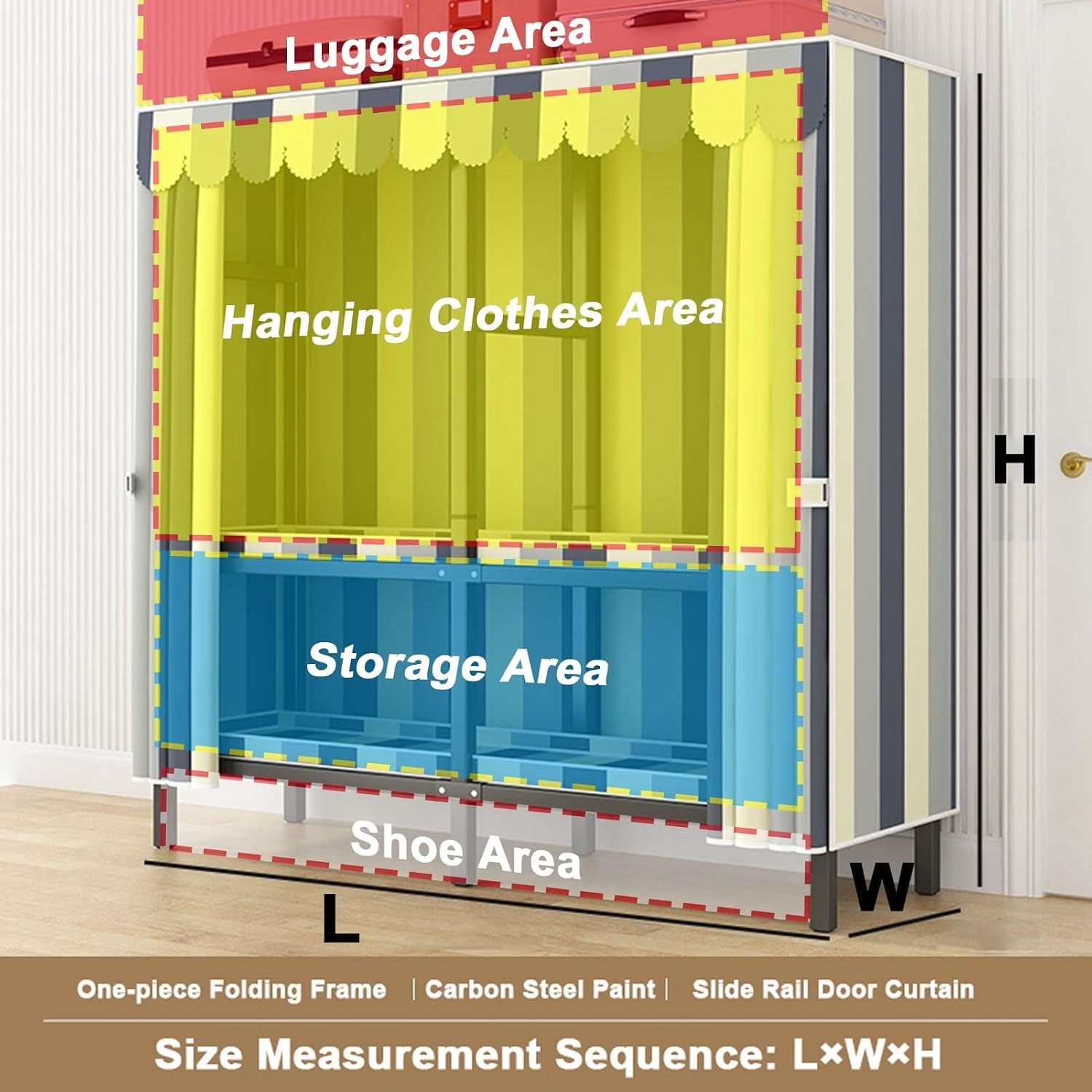 Heavy Duty Rolling Garment Rack With Cover - Foldable Closet Wardrobe Rack, Metal Wardrobe Clothes Organizer, Canvas Zippered Open Wardrobe Organization System, For Hanging Clothes ( Size : 190x50x175