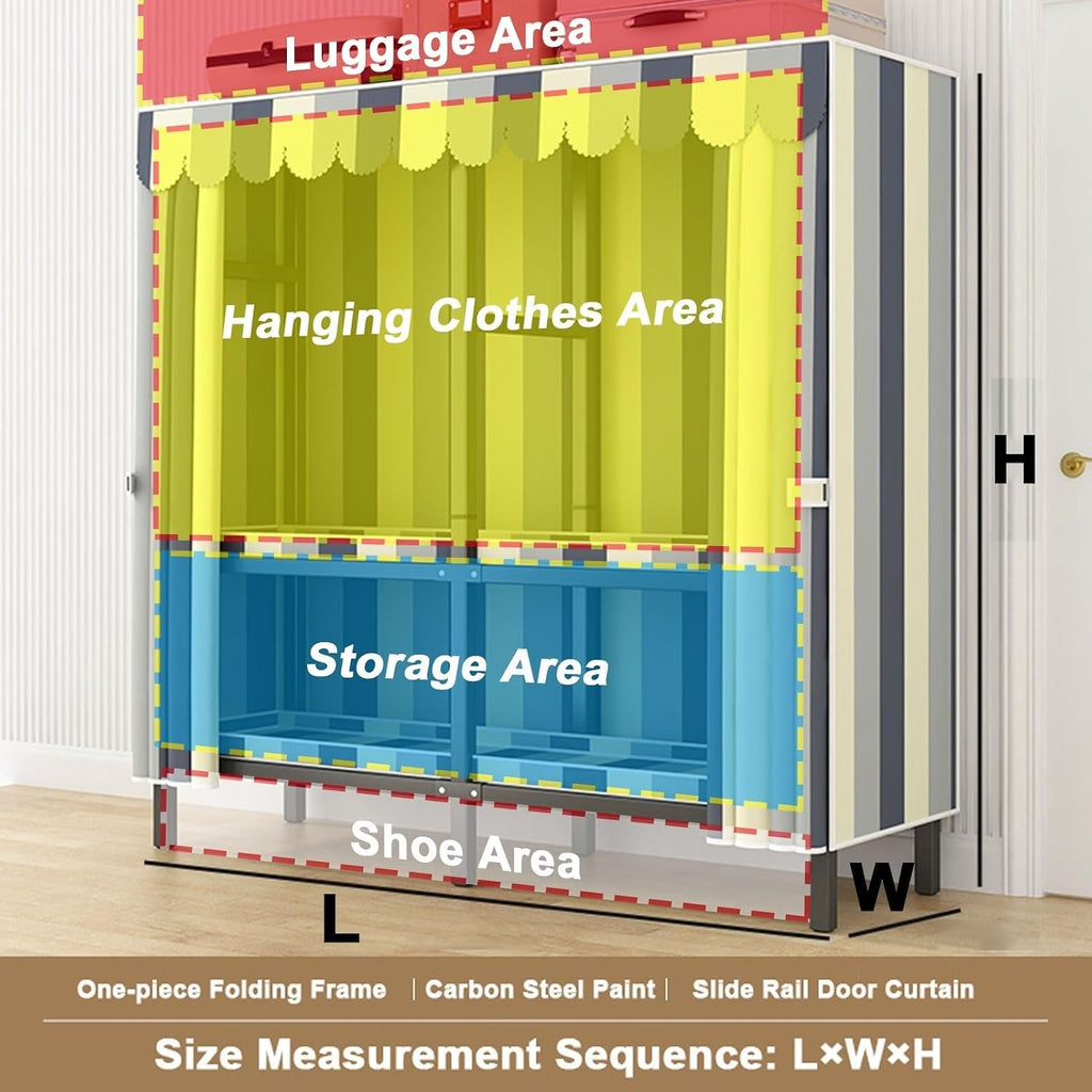 Heavy Duty Rolling Garment Rack With Cover - Foldable Closet Wardrobe Rack, Metal Wardrobe Clothes Organizer, Canvas Zippered Open Wardrobe Organization System, For Hanging Clothes ( Size : 148x50x175