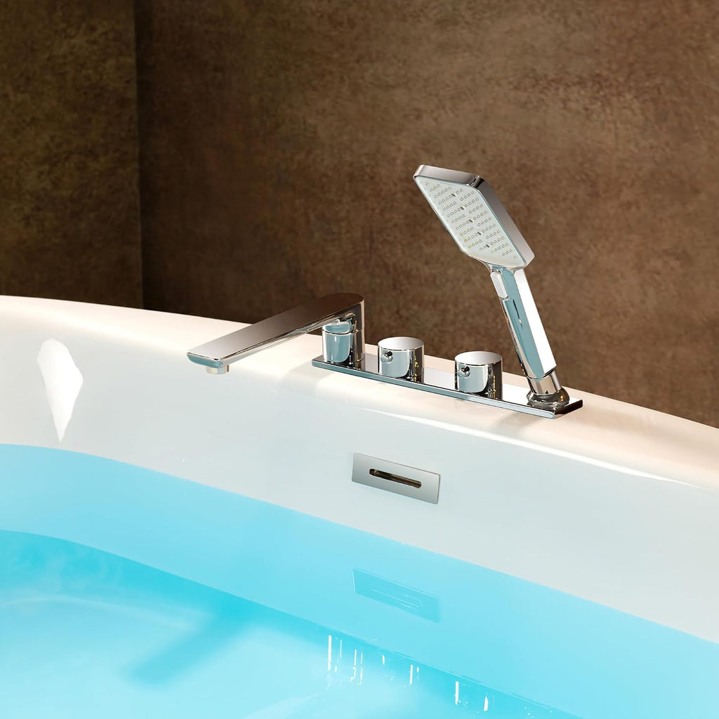 WOODBRIDGE 66' Acrylic Freestanding Bathtub Contemporary Soaking White Tub with Brushed Nickel Overflow & Drain and Faucet,B0027-BN