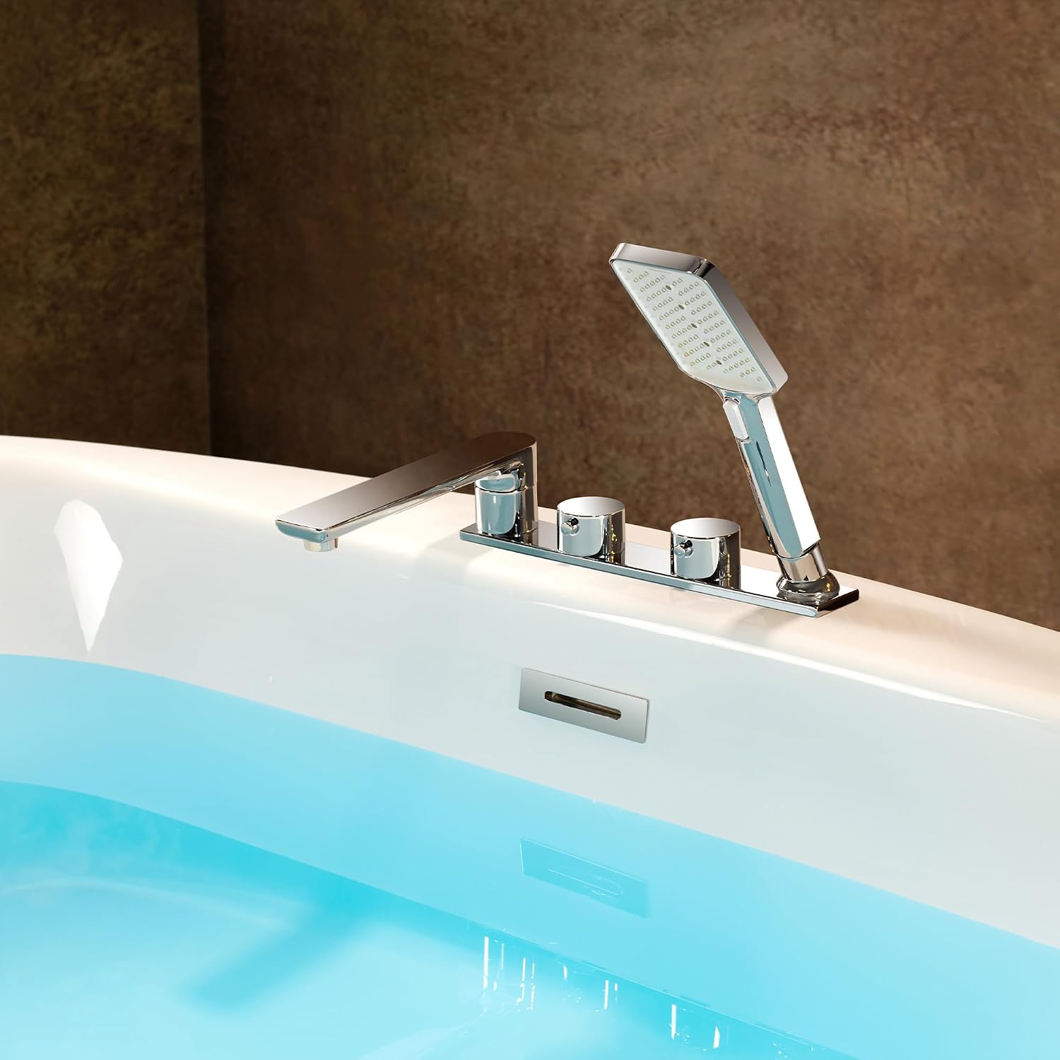 WOODBRIDGE 66' Acrylic Freestanding Bathtub Contemporary Soaking White Tub with Brushed Nickel Overflow & Drain and Faucet,B0027-BN