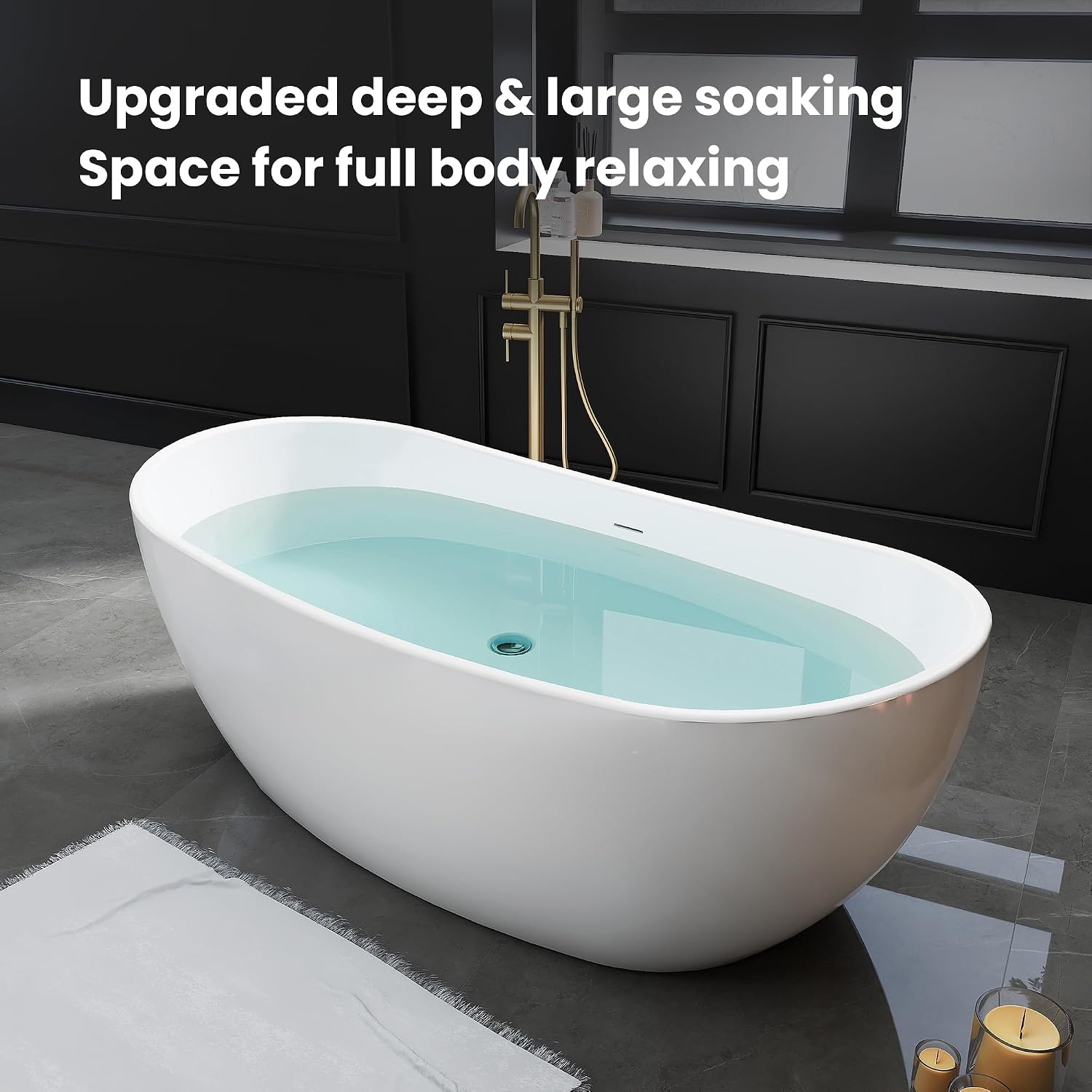 60' Acrylic Free Standing Tub, Freestanding Bathtub, Stand Alone Tub, Soaking Tubs for Bathroom, Integrated Overflow and Drain, cUPC Certified, Gloss White