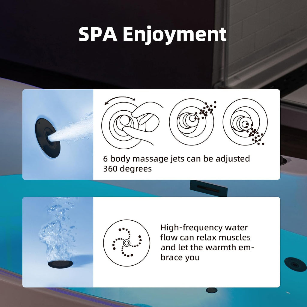 WOODBRIDGE 72' x 35-3/8' Whirlpool Water Jetted and Air Bubble Freestanding Heated Soaking Combination Bathtub with LED control panel,Matte Black drain and overflow,BM400