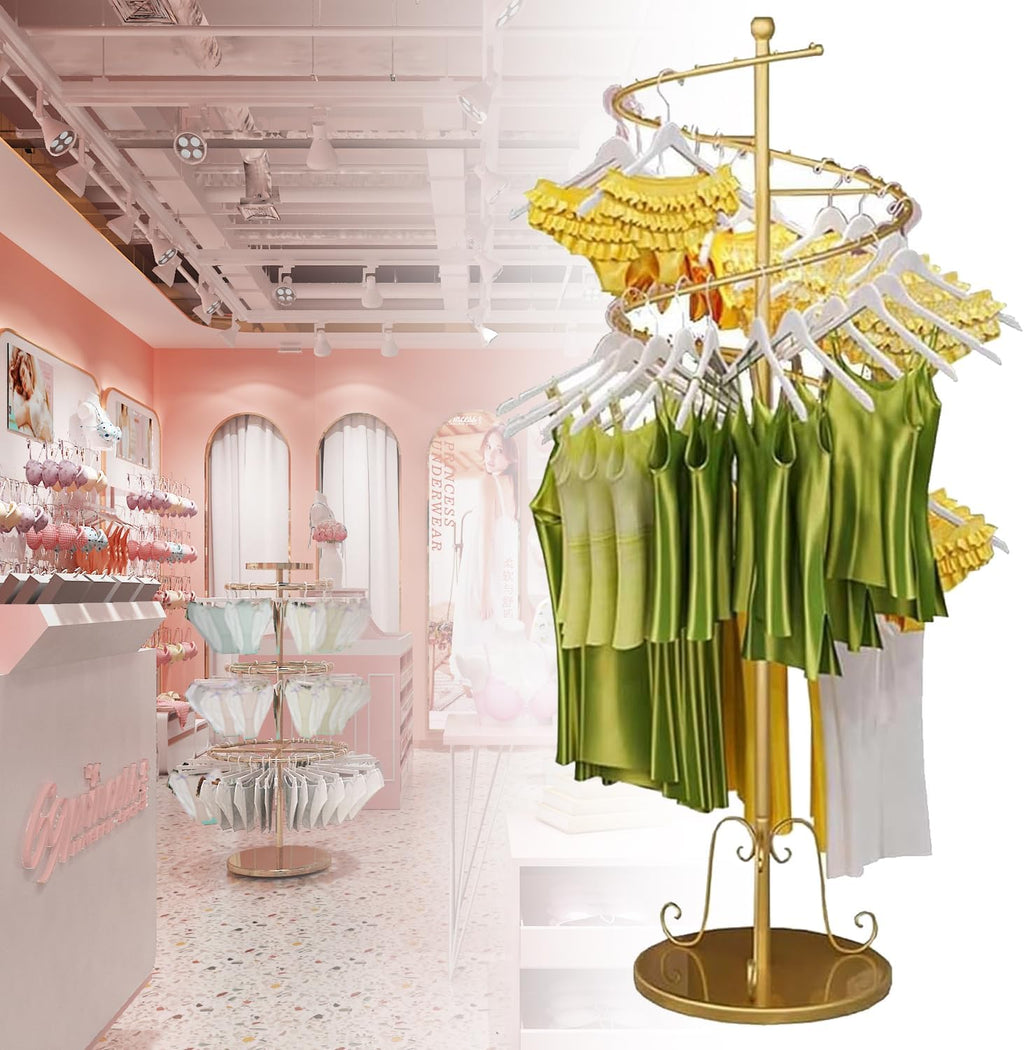 Gold Spiral Underwear Rack 63', Floor-Standing Round Garment Rack, Spiral Clothing Display Rack, Floor-Standing Shelves Mall Panties Shorts Storage Rack,Gold