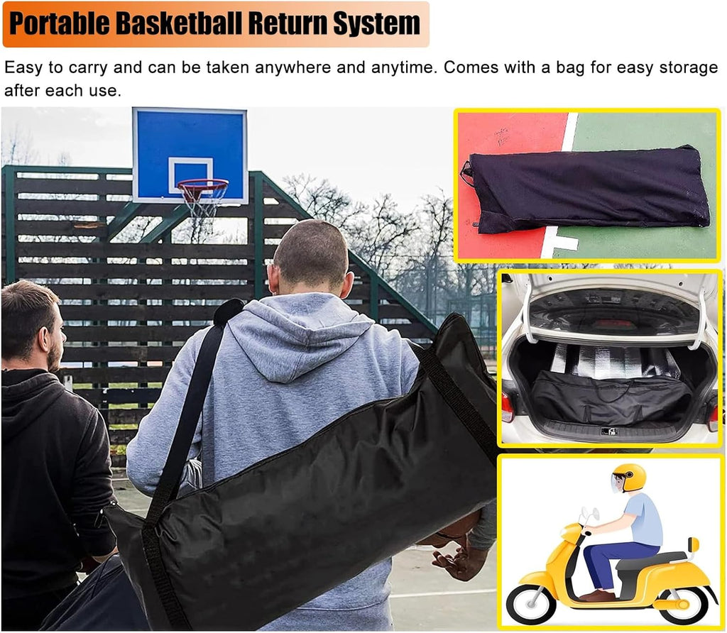 Black Basketball Return Automatic Attachment for Hoop, Floor Standing Rolling Basketball Net Catcher Ball Return Machine, Indoor Outdoor Hoop Returner