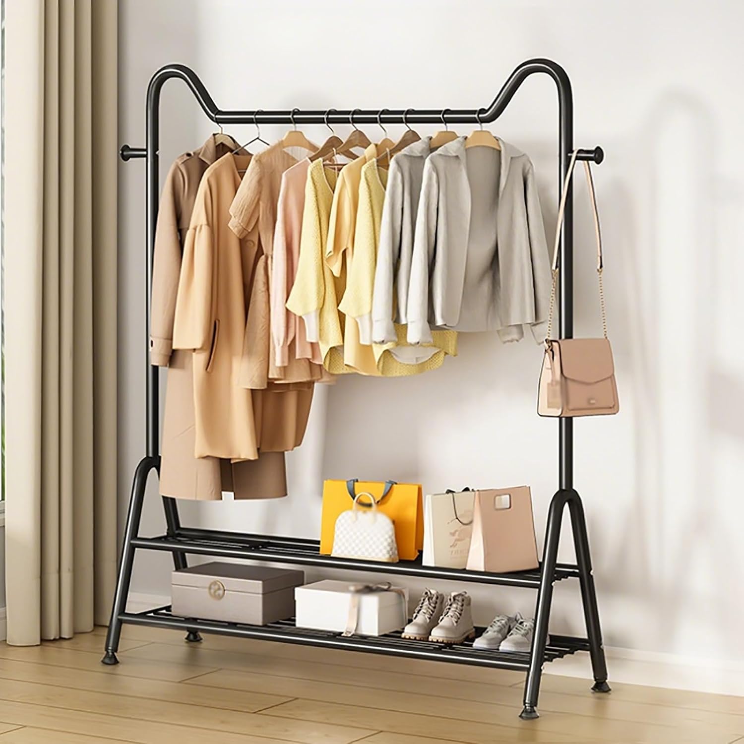 Heavy-Duty Clothes Rack,Portable Garment Rack With Storage Shelves And Coat/Hat Hooks,Hanging Racks For Clothes,Freestanding Rolling Clothing Organizer For Bedroom Living Room(Black,120cm(47.2in))