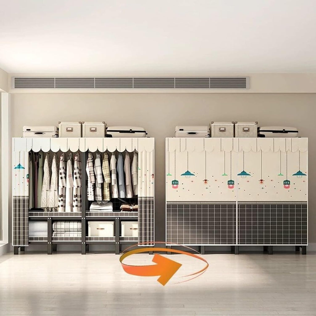 Portable Iron Rack Wardrobe Closet Rack - Large Capacity Floor Hanger, Heavy-Duty Foldable Garment Rack, 1100lbs, With Cover Wardrobe Clothes Organizer System, For Bedroom/corridor/entrance(B,168*50*1