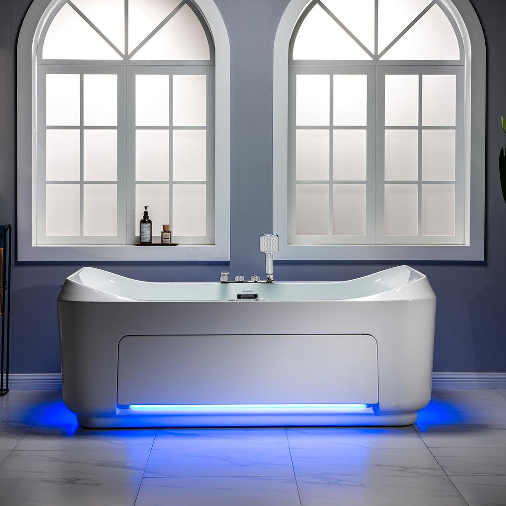 WOODBRIDGE 70-7/8'L x 47-1/4'W 2 Person Freestanding Hydrotherapy Whirlpool and Air Bath Heated Soaking Combination Massage Tub with Adjustable Speed Air Blower and Display Control Panel, B0091